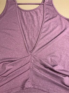 Cool Run Heathered mauve Ruched Deep V-Back Activewear Tank Top Size L EUC